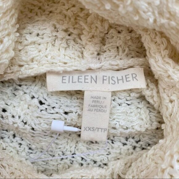 Eileen Fisher Organic Cotton Turtleneck Sweater Waffle Knit Size Cream Pullover - Picture 12 of 16